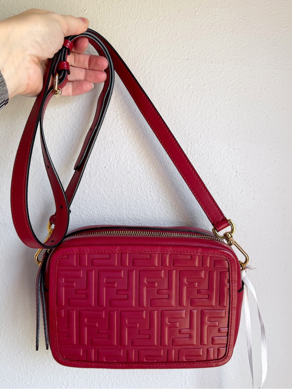 FENDI Vitello Century FF 1974 Embossed Mini Camera Bag Crossbody Fragola - Picture 10 of 11